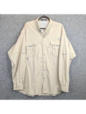 Columbia PFG Bahama II Long Sleeve Shirt XLT Beige Omni-Shade Fishing Outdoor
